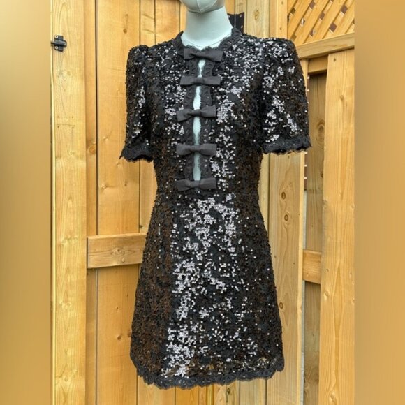 🆕 REBECCA VALLANCE 🧿 NWOT x Nicky Hilton Diana Black Bow Sequin Mini, Sz US 6 - Picture 11 of 16